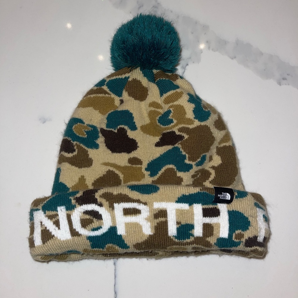 Rare Unisex North Face Camo Pom Beanie - New